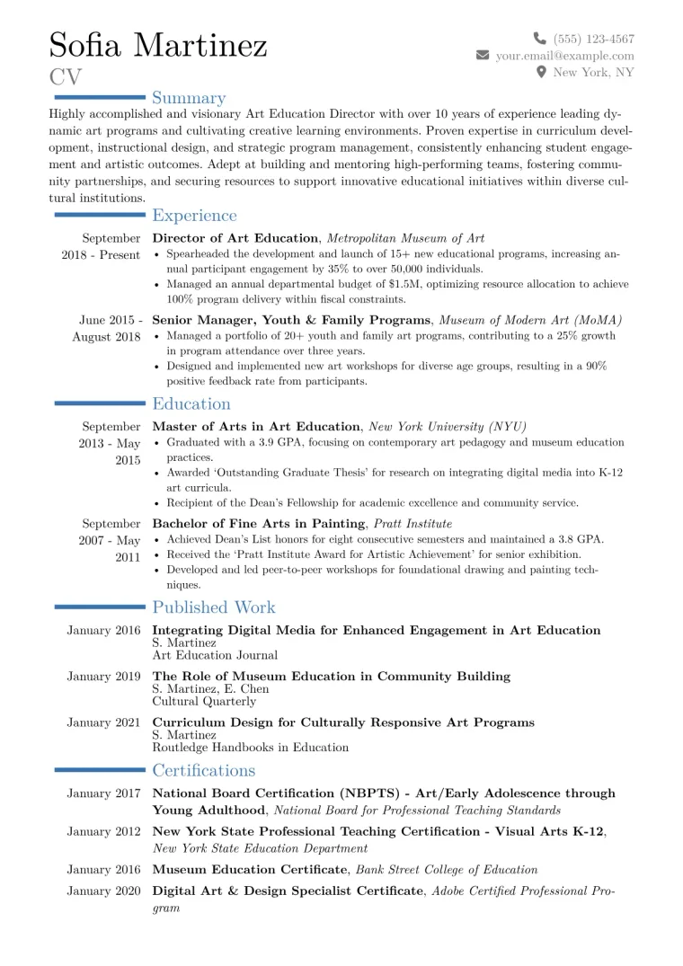 Art Education Director Resume Example CV template preview