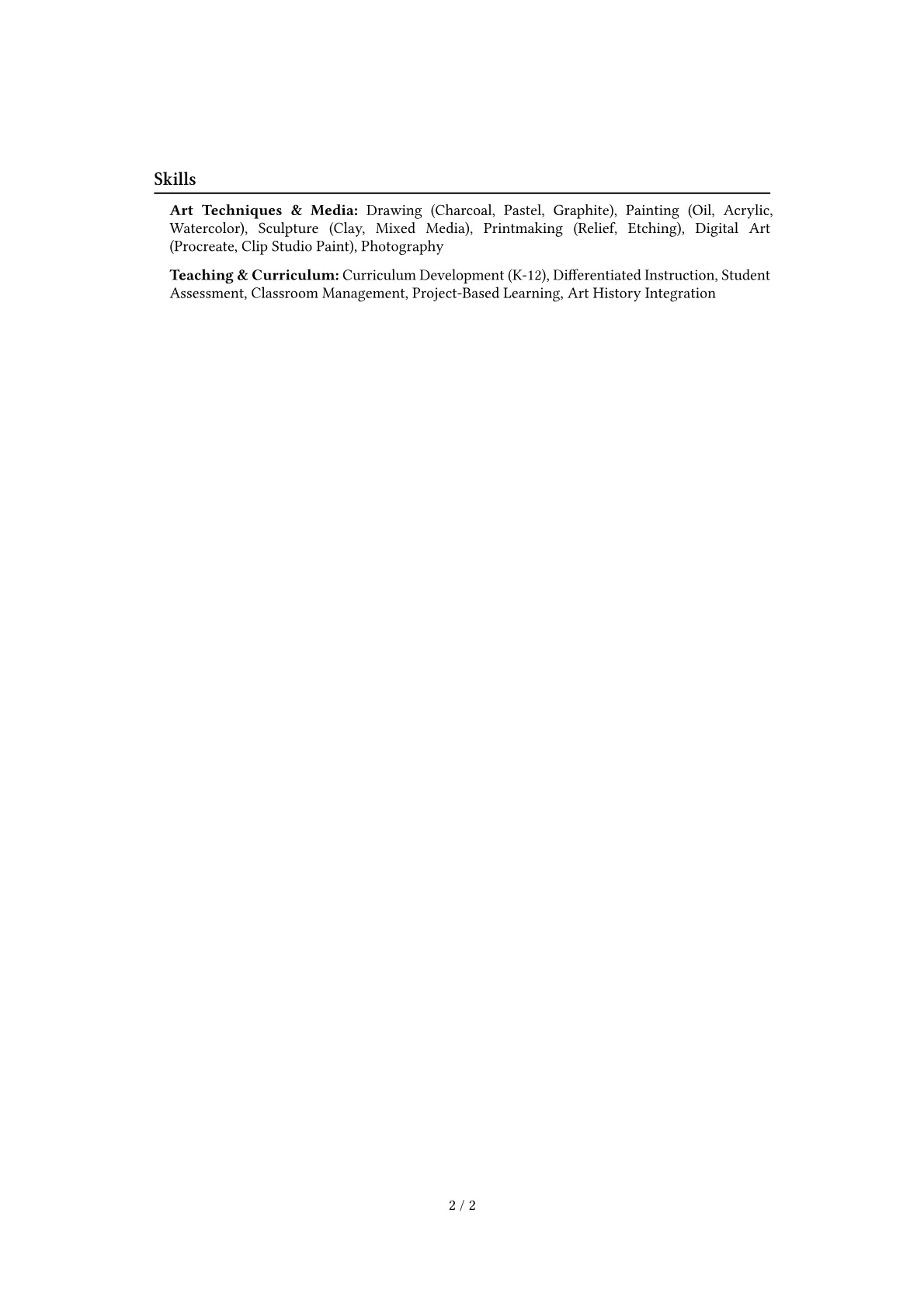 Art Educator Resume Example CV template - Page 2