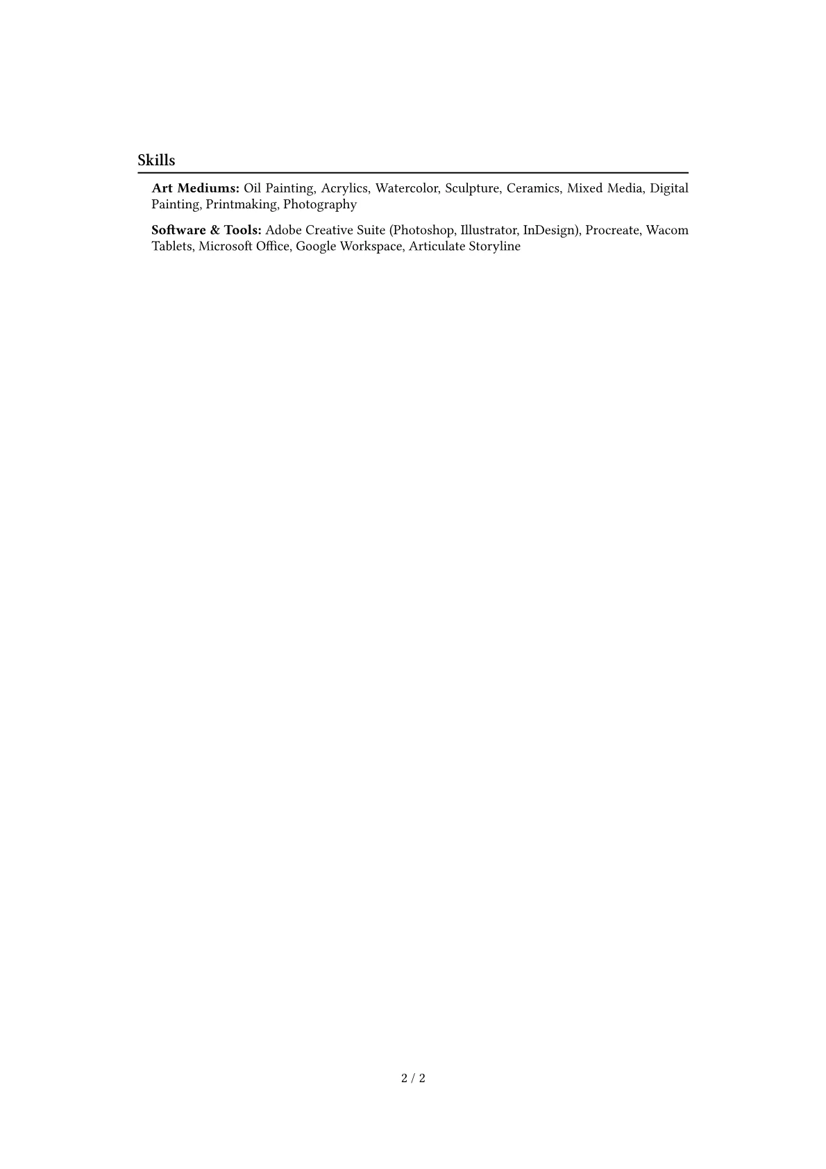 Art Instructor Resume Example CV template - Page 2