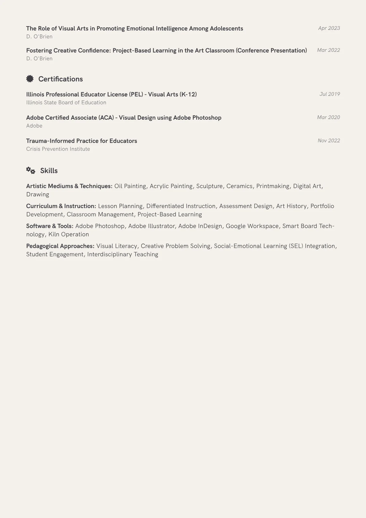 Art Teacher Resume Example CV template - Page 2