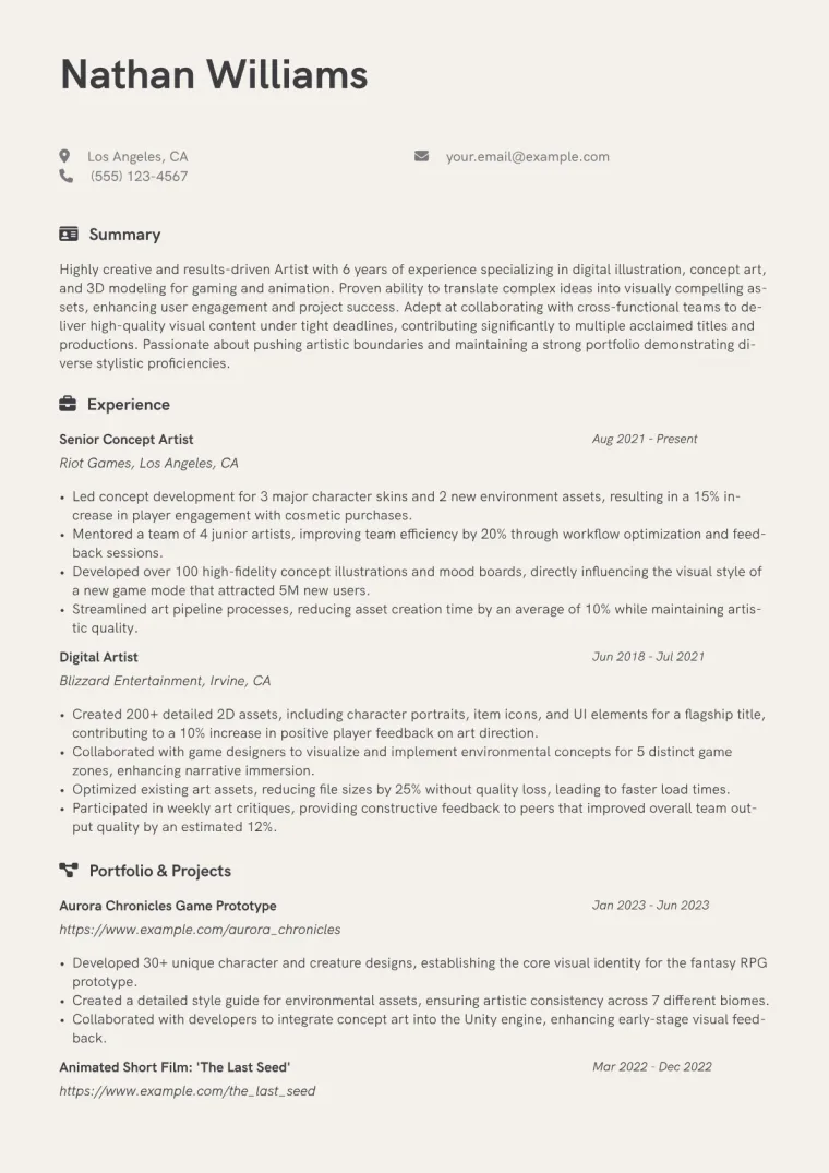 Artist Resume Example