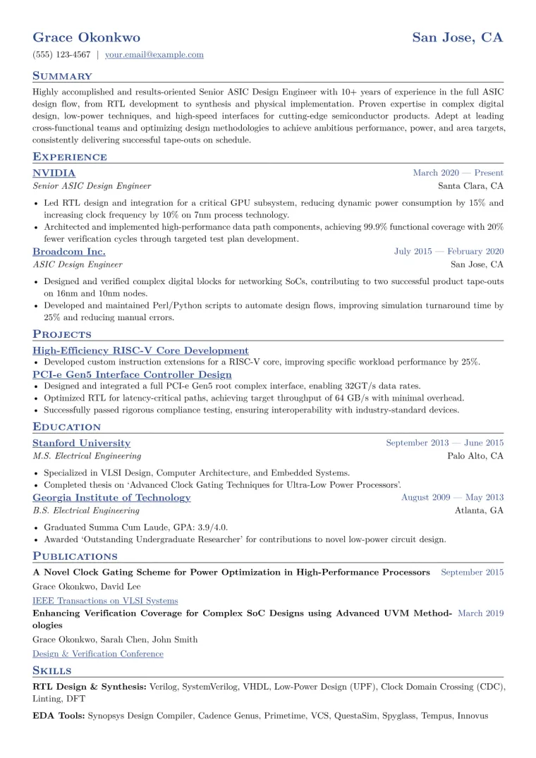 ASIC Design Engineer Resume Example CV template preview