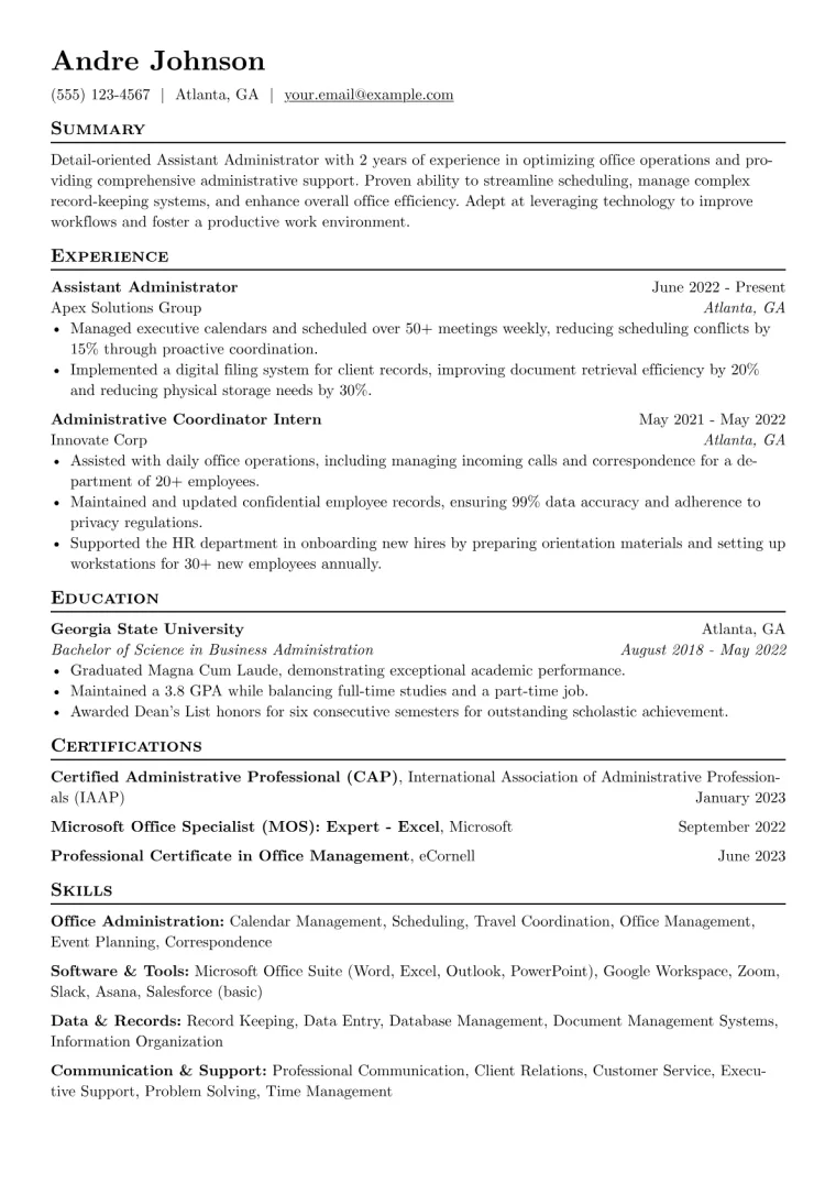 Assistant Administrator Resume Example CV template preview