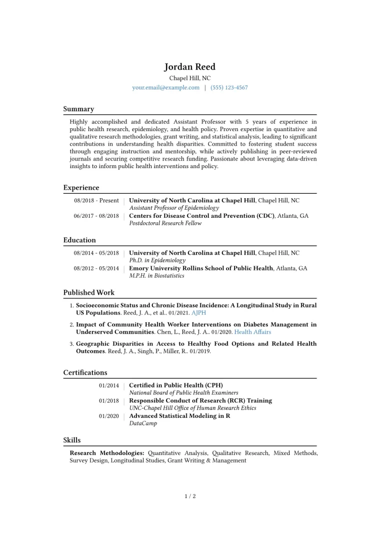 Assistant Professor Resume Example