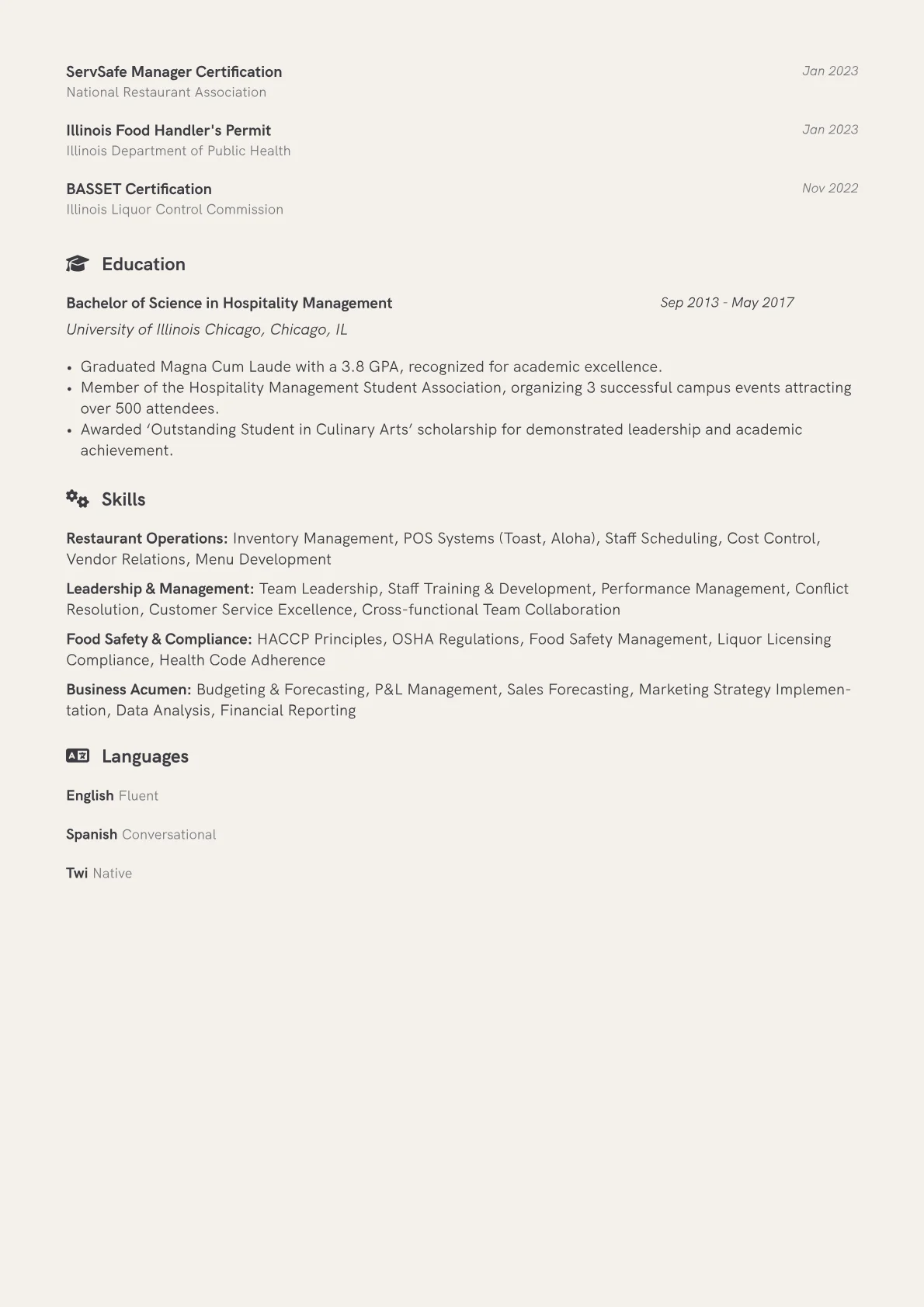 Assistant Restaurant Manager Resume Example CV template - Page 2