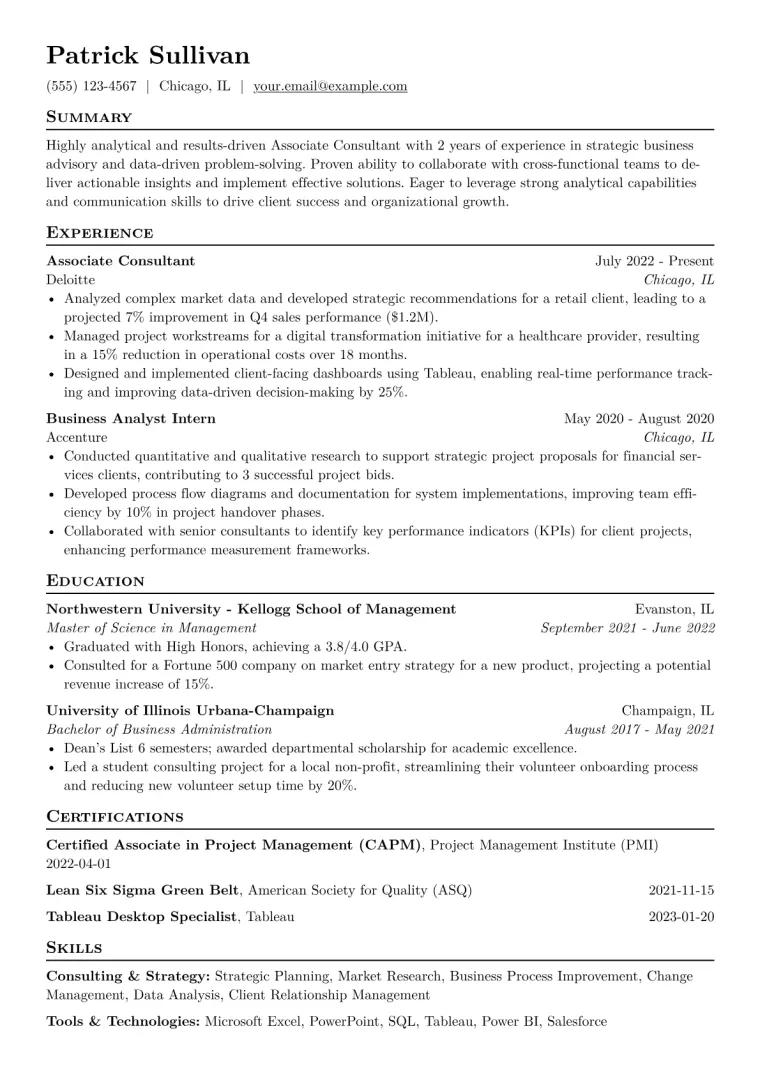 Associate Consultant Resume Example CV template preview