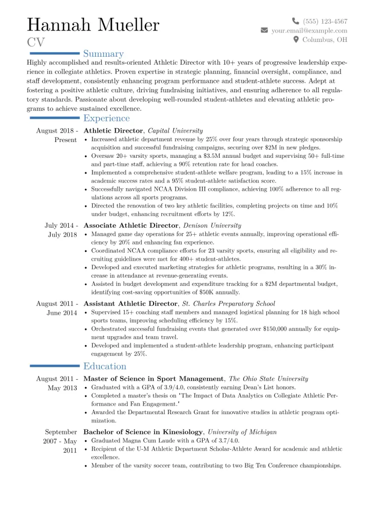 Athletic Director Resume Example