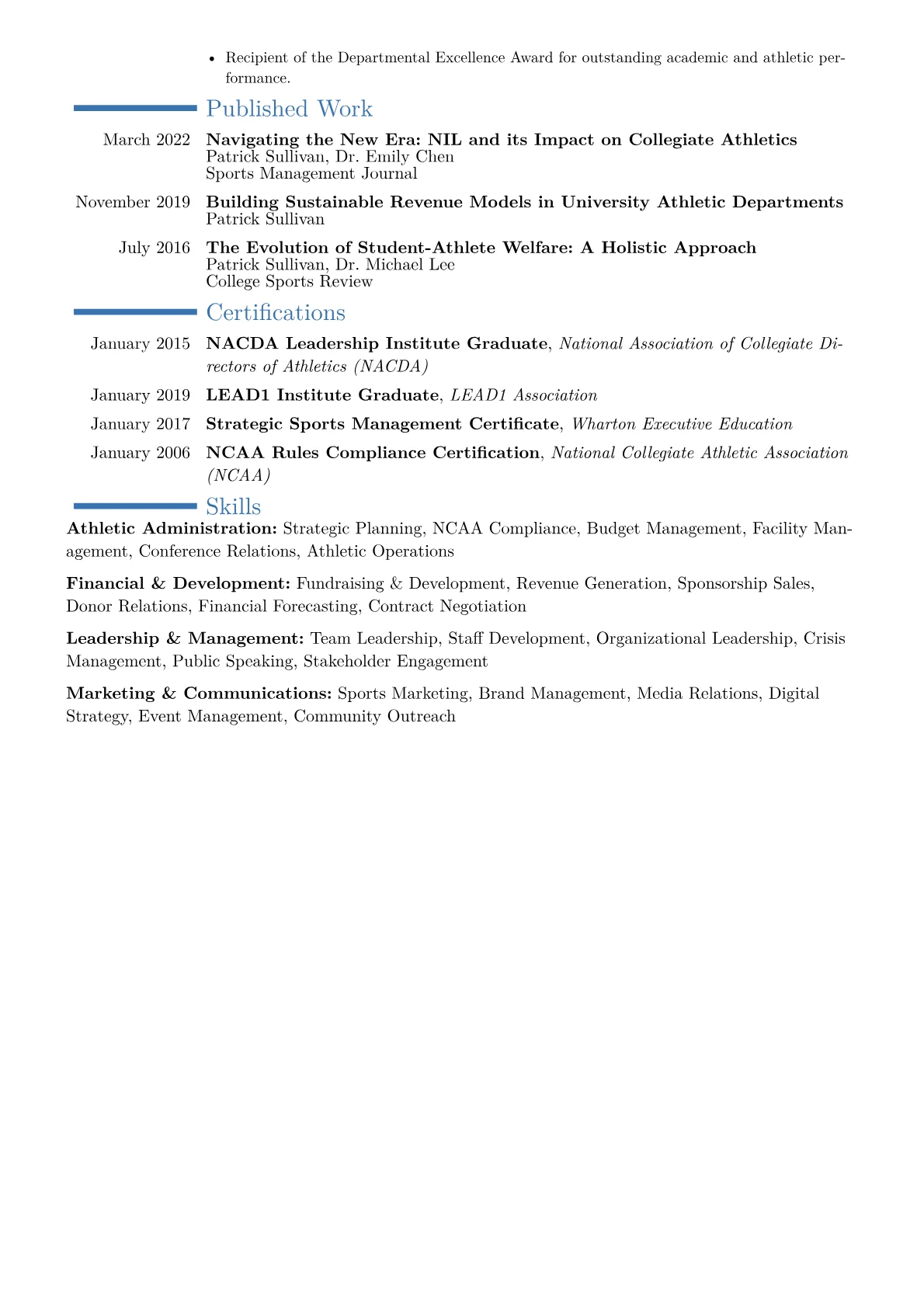 Athletic Director University Resume Example CV template - Page 2