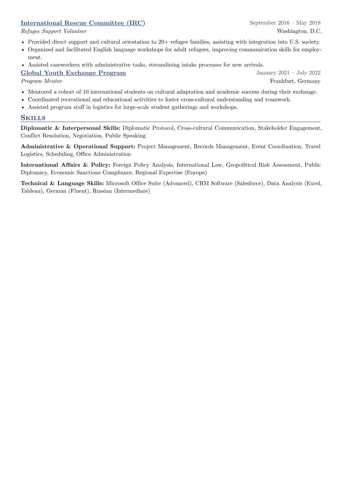 Attaché Resume Example CV template - Page 2