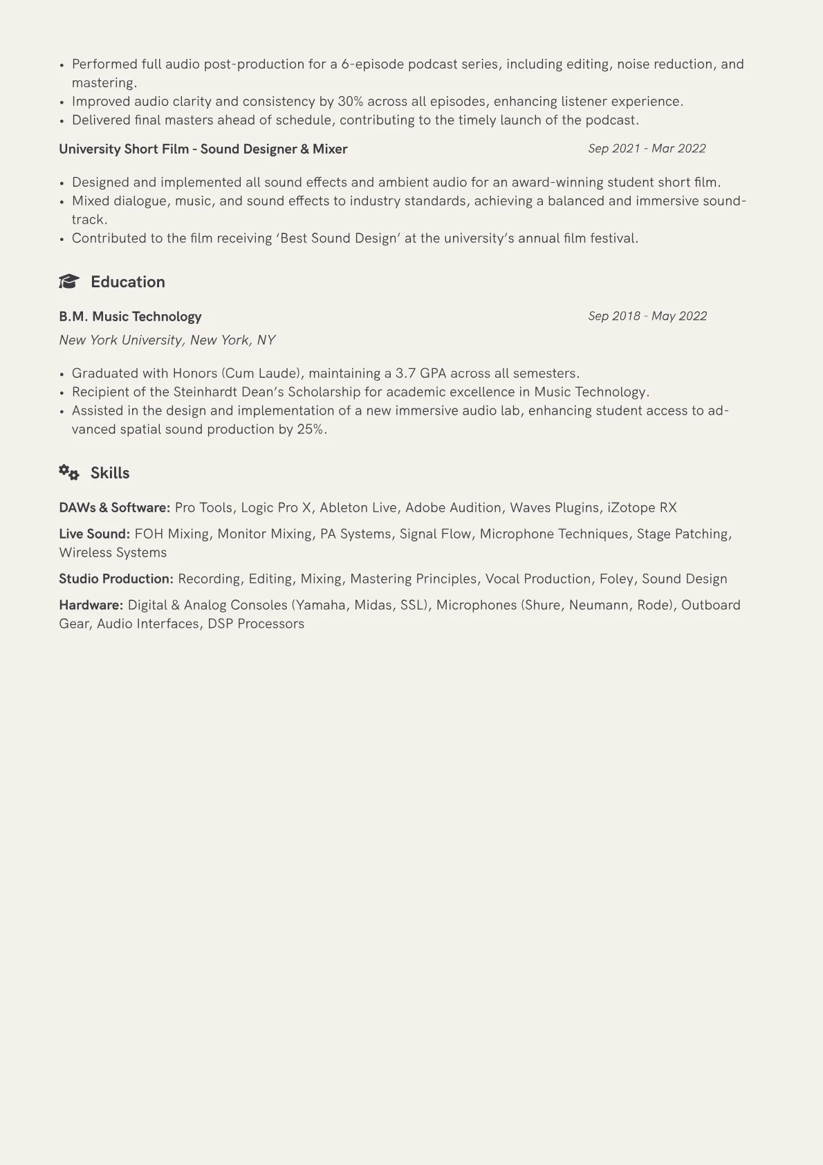 Audio Technician Resume Example CV template - Page 2