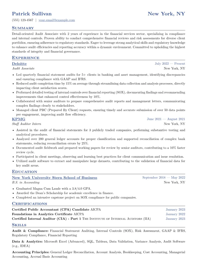 Audit Associate Resume Example