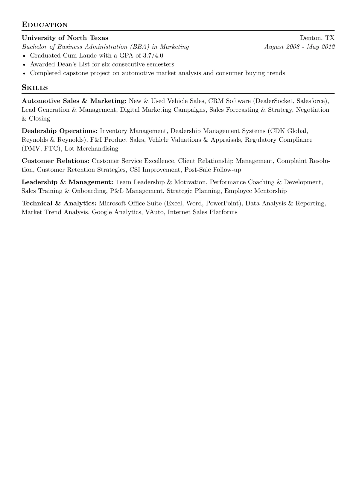 Auto Dealer Resume Example CV template - Page 2