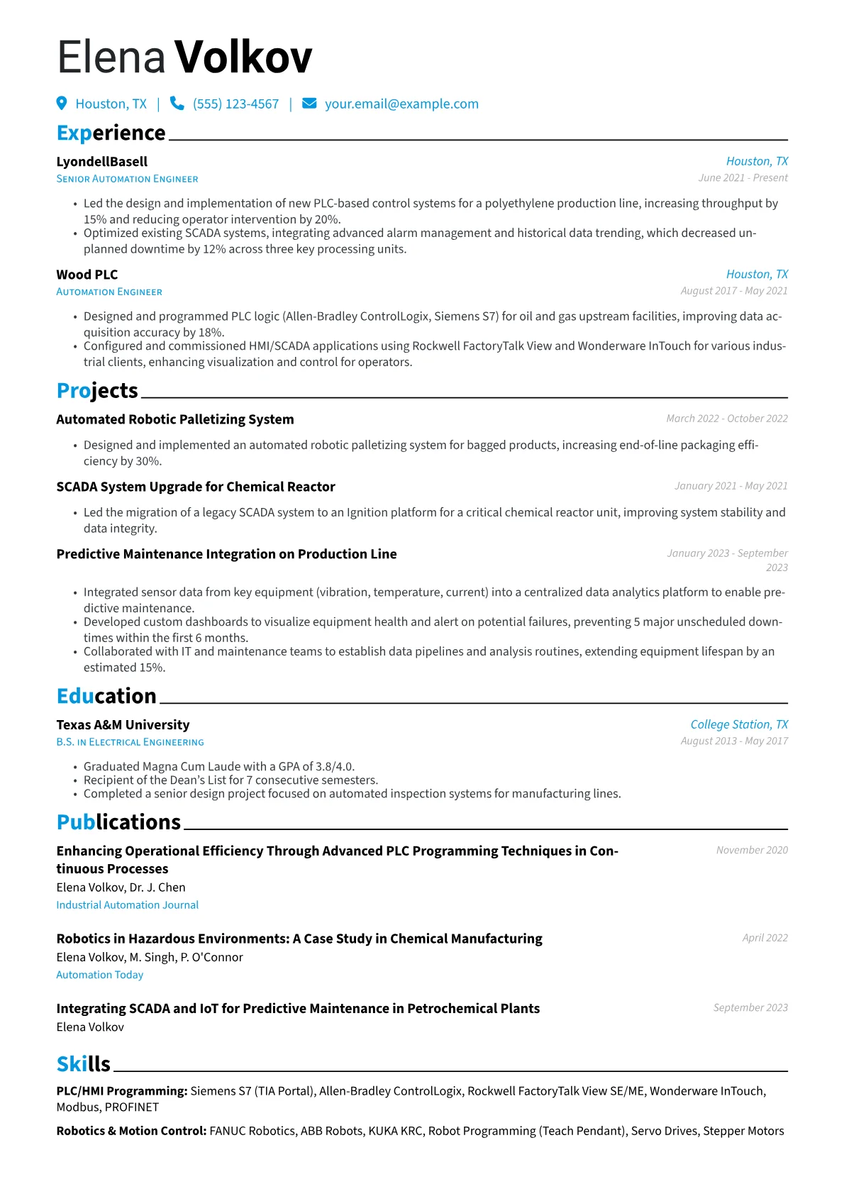 Automation Engineer Resume Example CV template - Page 1