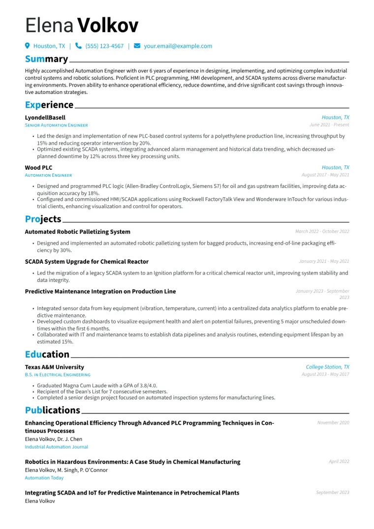 Automation Engineer Resume Example