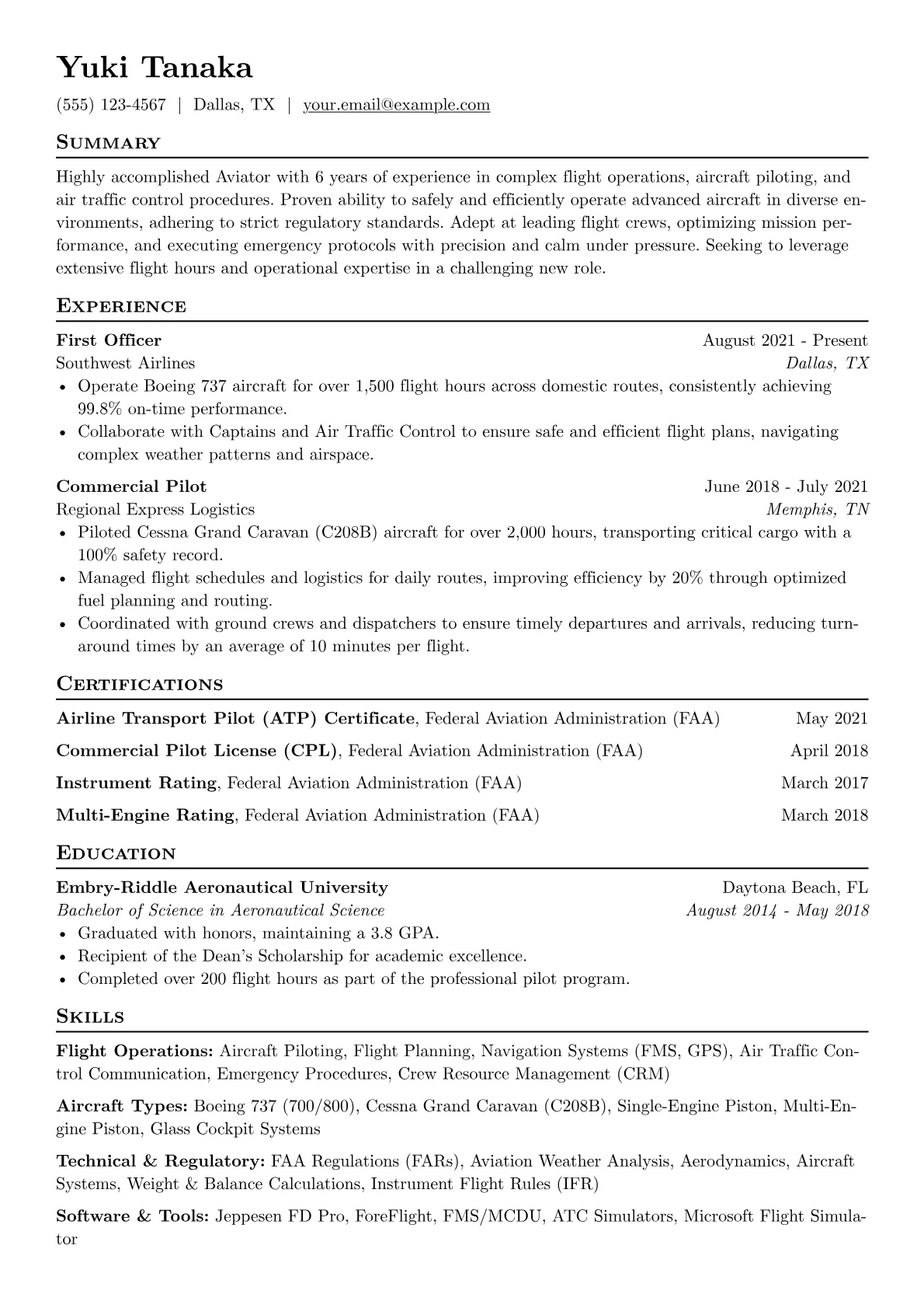 Aviator Resume Example CV template - Page 1
