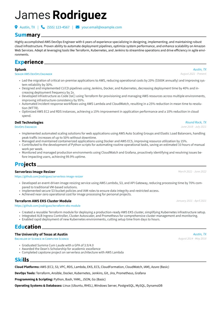 AWS DevOps Engineer Resume Example CV template preview