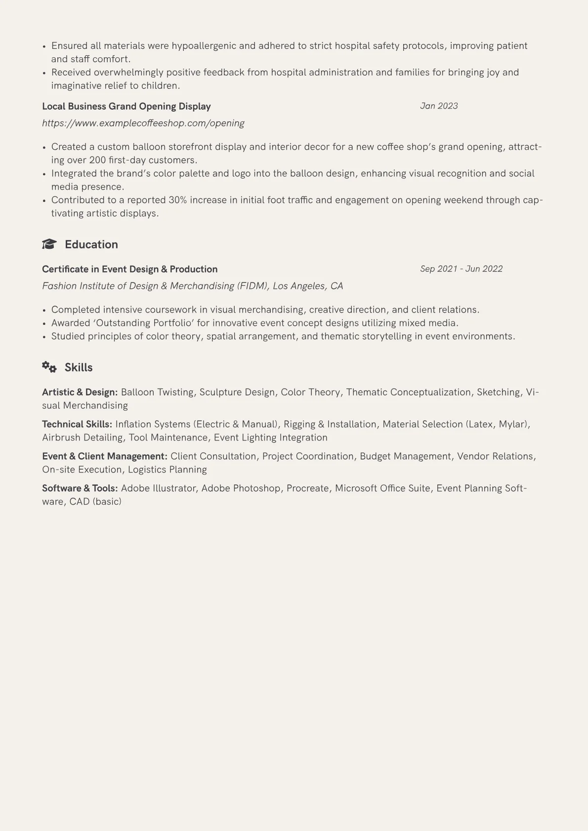 Balloon Artist Resume Example CV template - Page 2