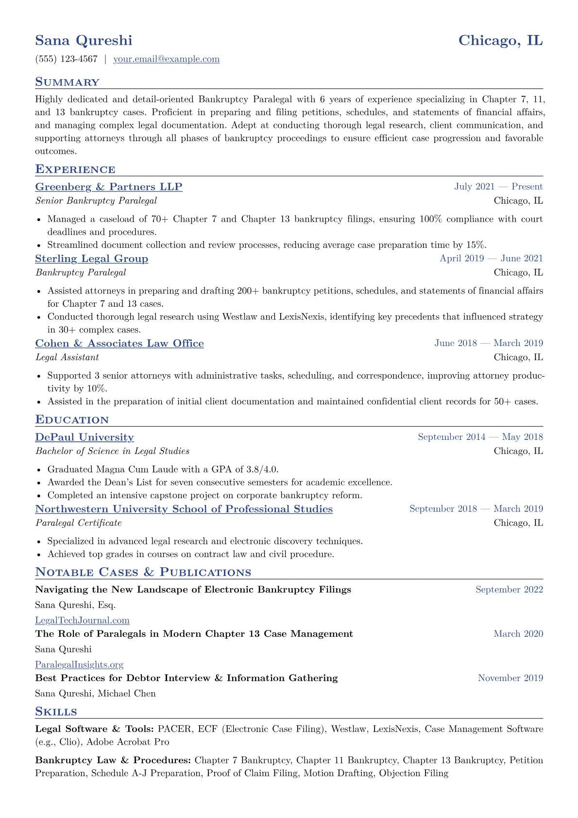 Bankruptcy Paralegal Resume Example CV template - Page 1