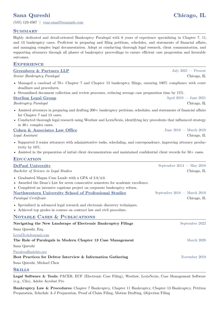 Bankruptcy Paralegal Resume Example CV template preview