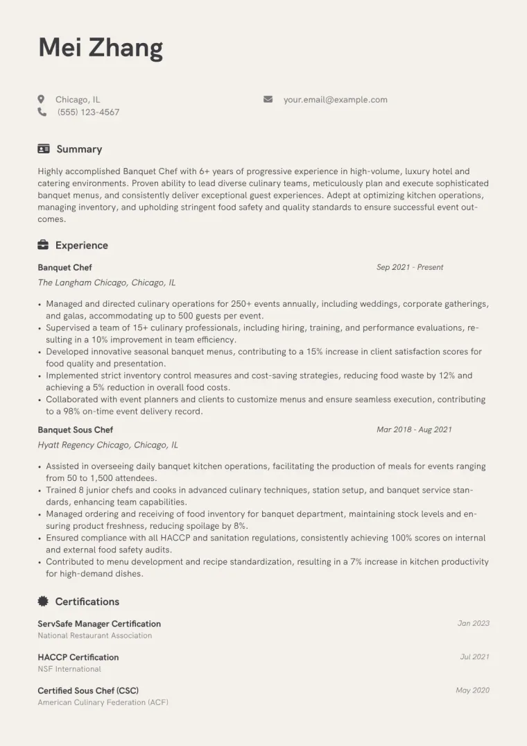 Banquet Chef Resume Example CV template preview