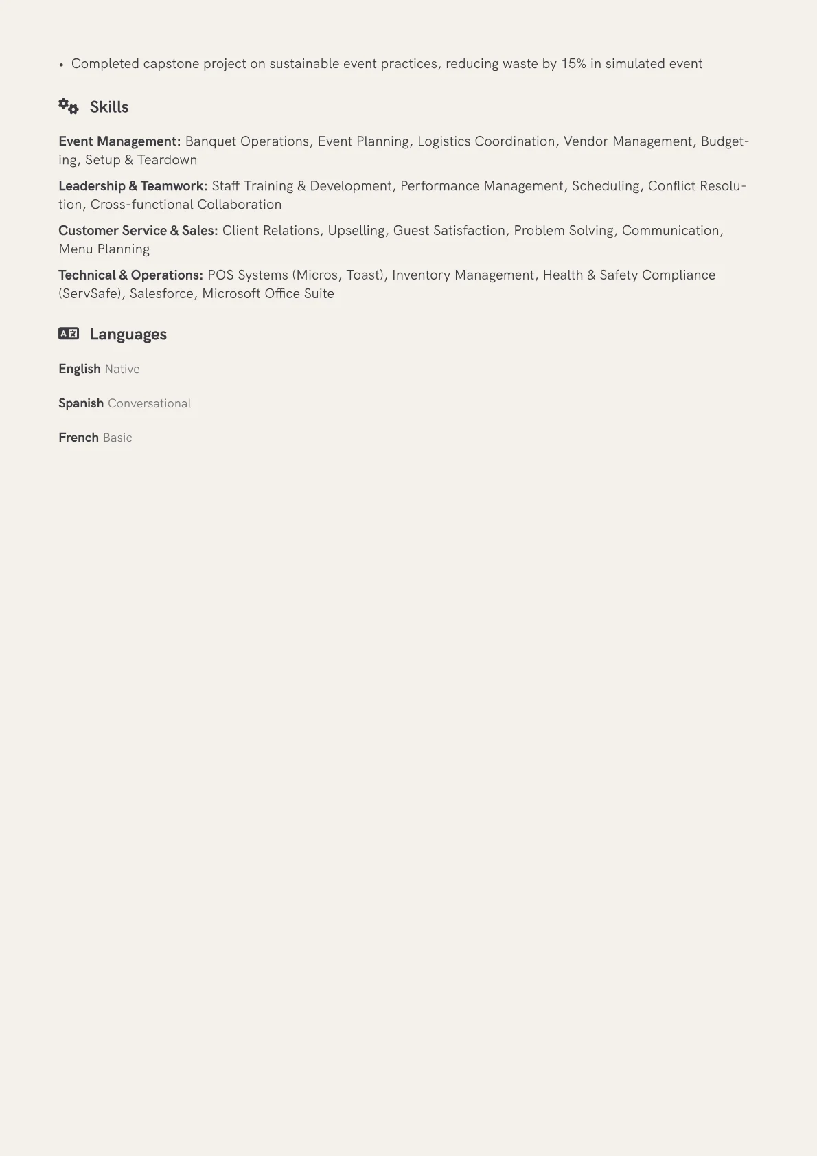 Banquet Manager Resume Example CV template - Page 2