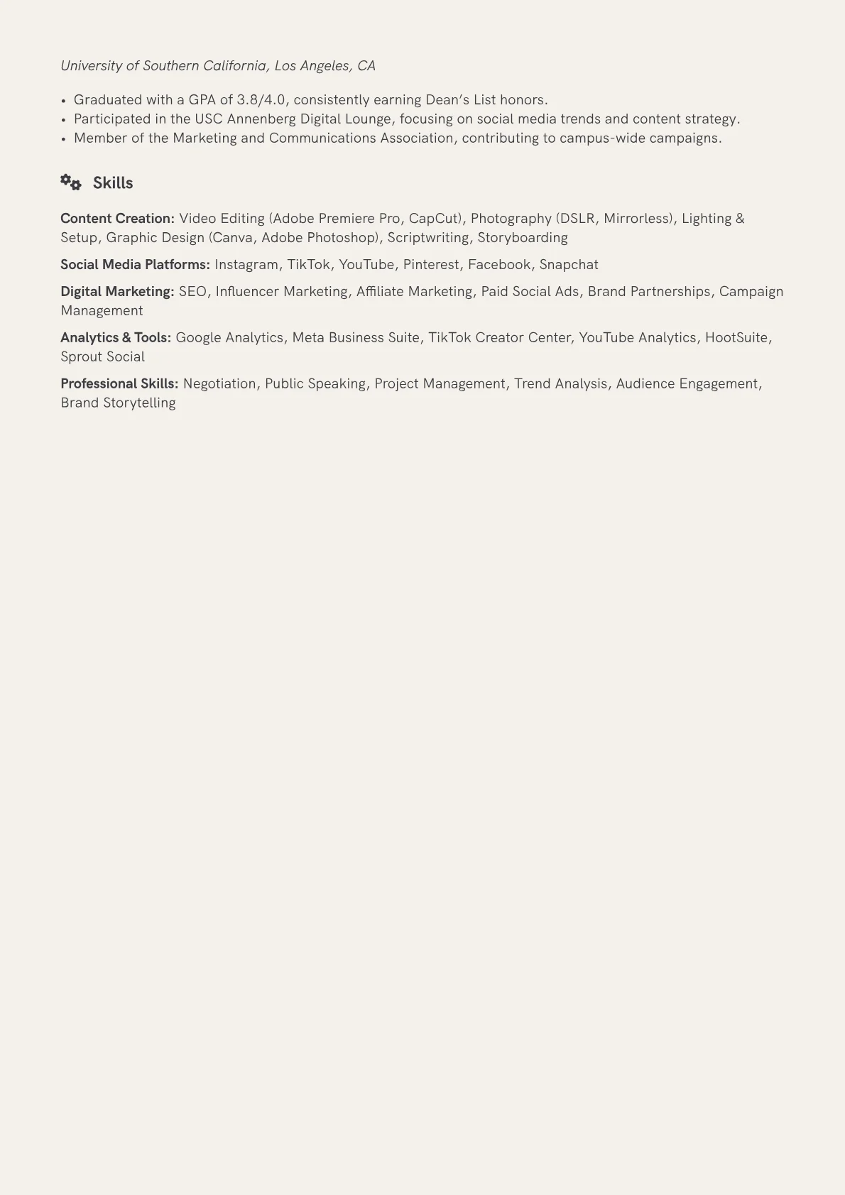 Beauty Influencer Resume Example CV template - Page 2