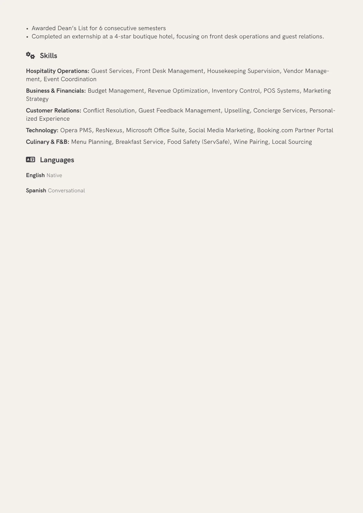 Bed and Breakfast Manager Resume Example CV template - Page 2
