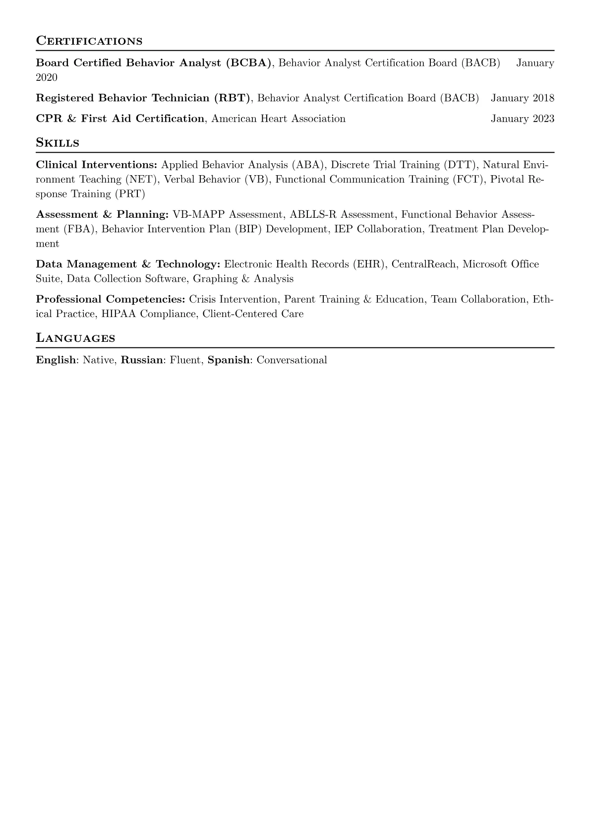 Behavioral Therapist Resume Example CV template - Page 2