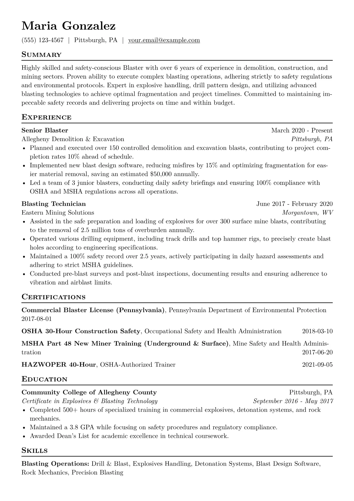 Blaster Resume Example CV template - Page 1