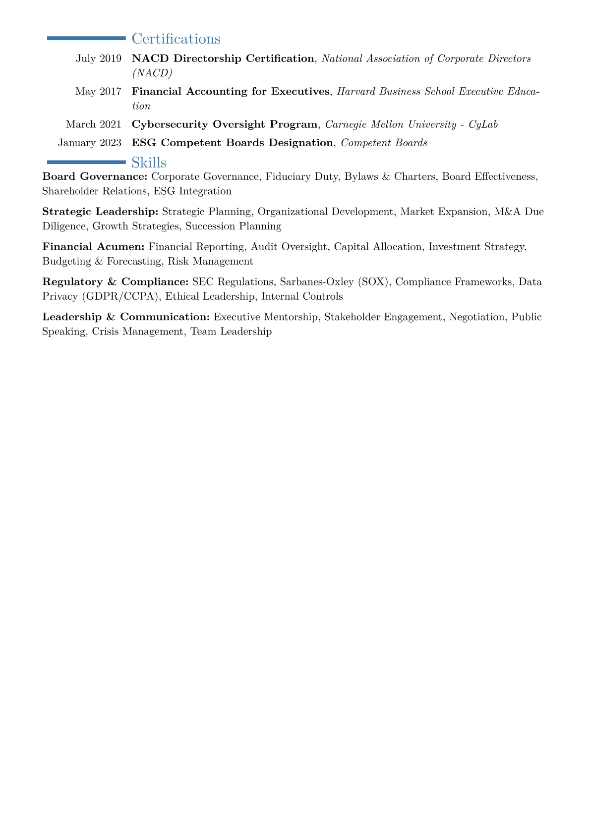 Board Member Resume Example CV template - Page 2