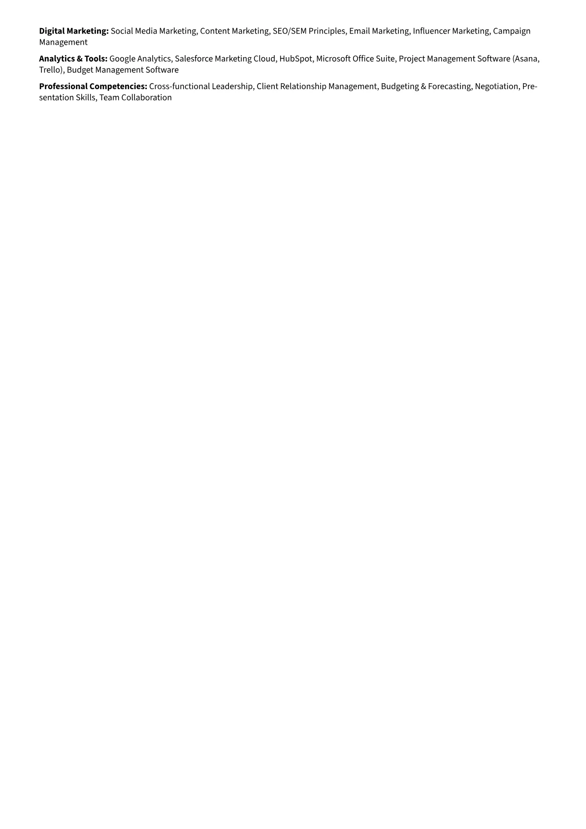 Brand Activation Manager Resume Example CV template - Page 2