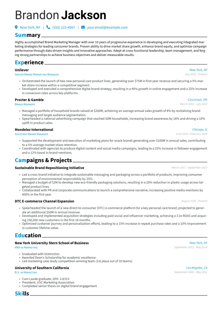 Brand Marketing Manager Resume Example CV template preview