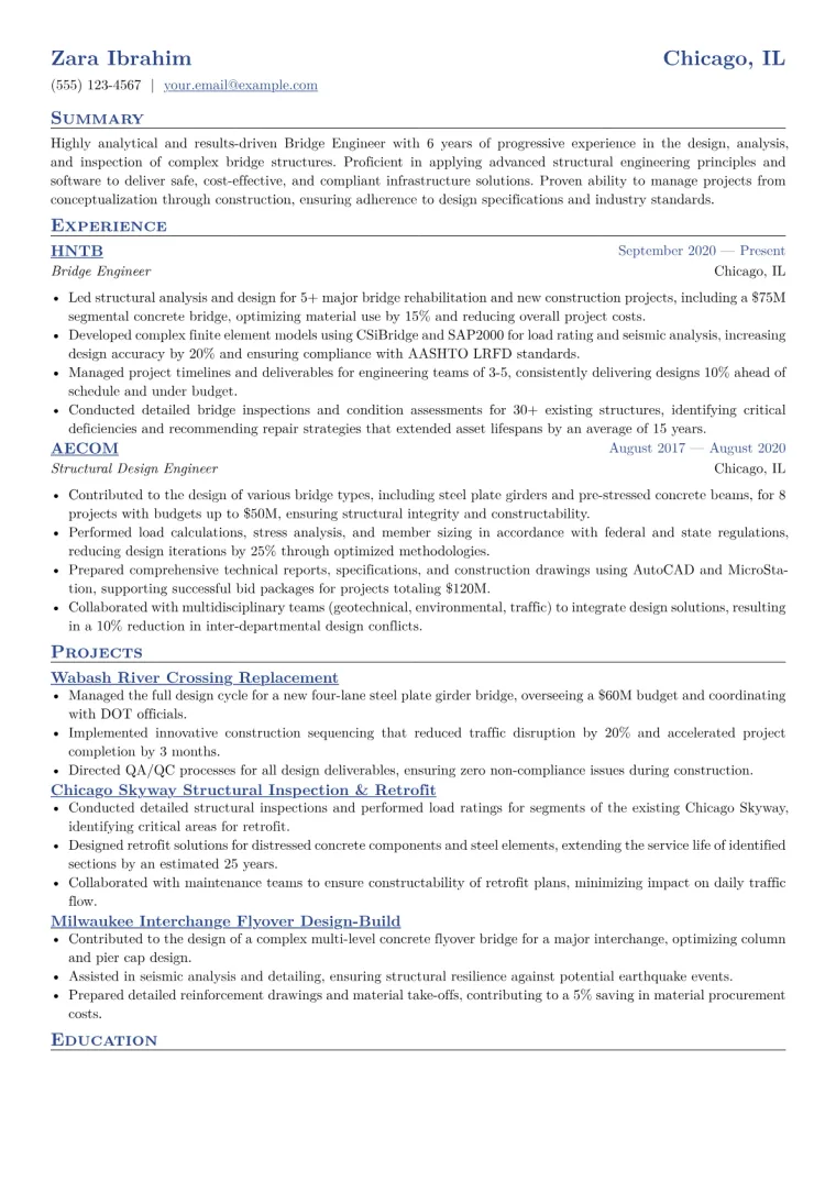 Bridge Engineer Resume Example CV template preview