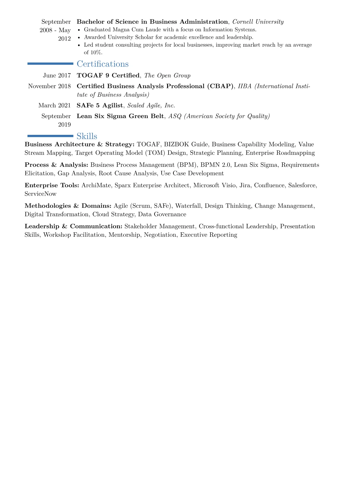 Business Architect Resume Example CV template - Page 2