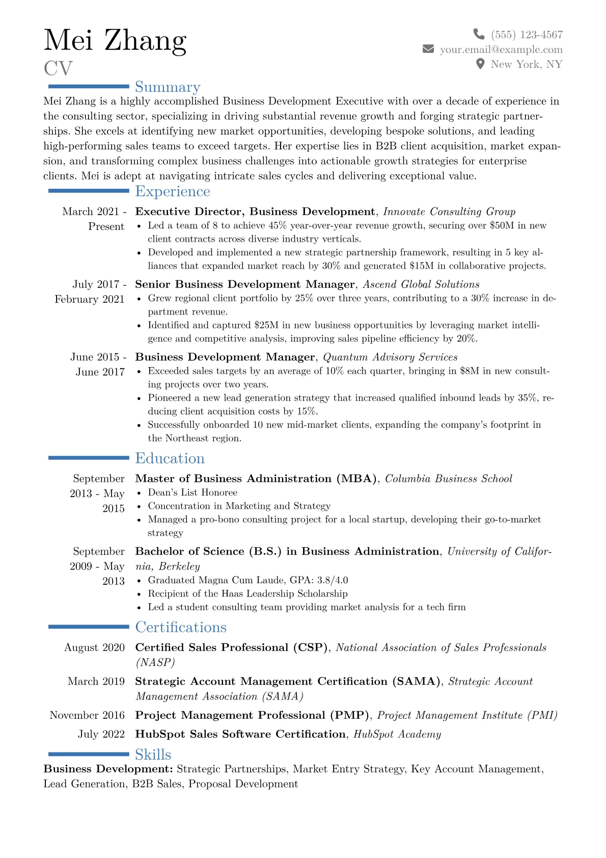Business Development Executive Resume Example CV template - Page 1
