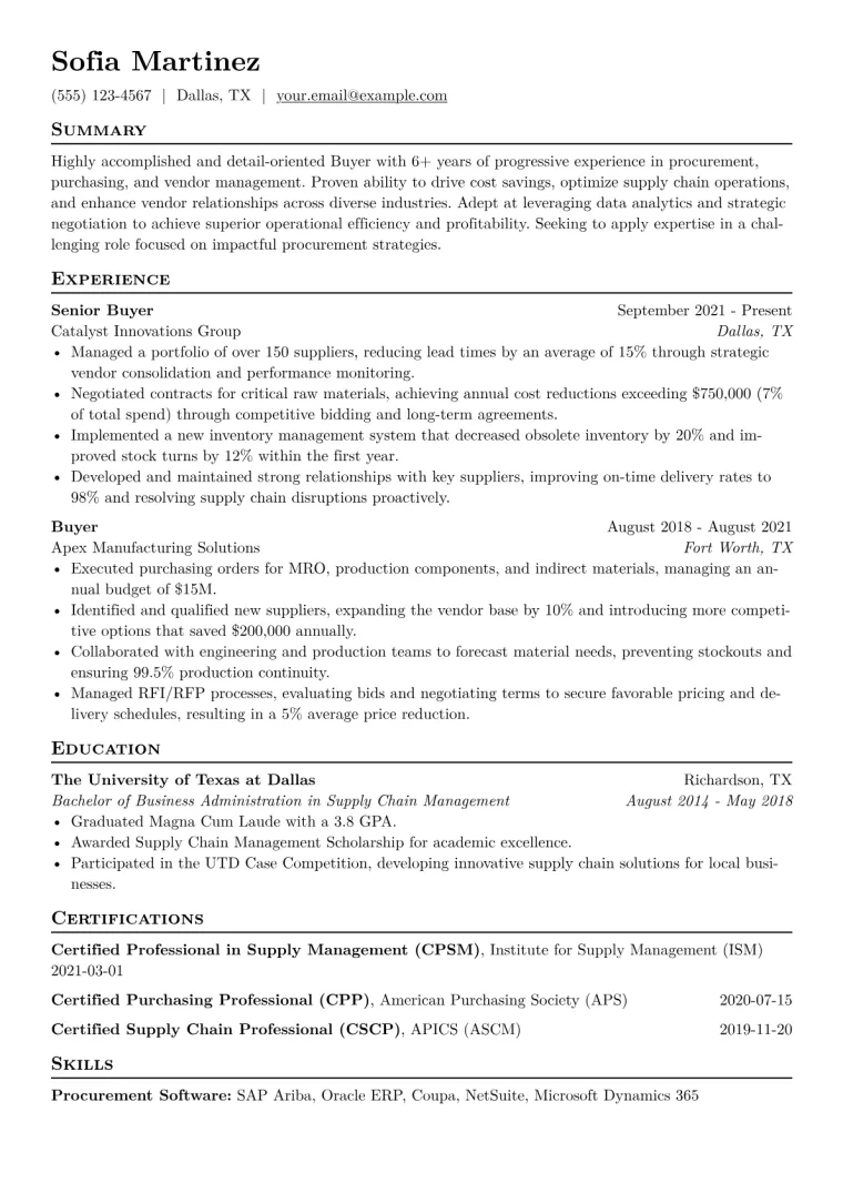 Buyer Resume Example CV template preview
