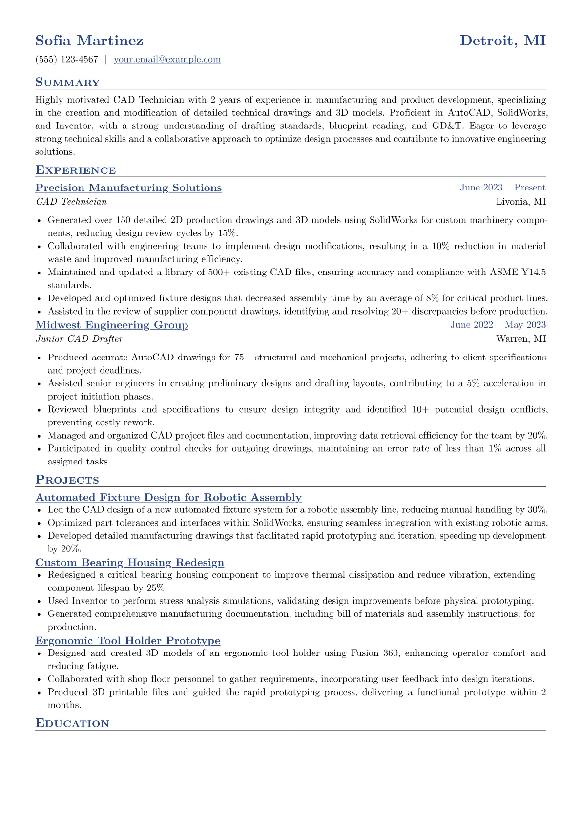 CAD Technician Resume Example CV template - Page 1