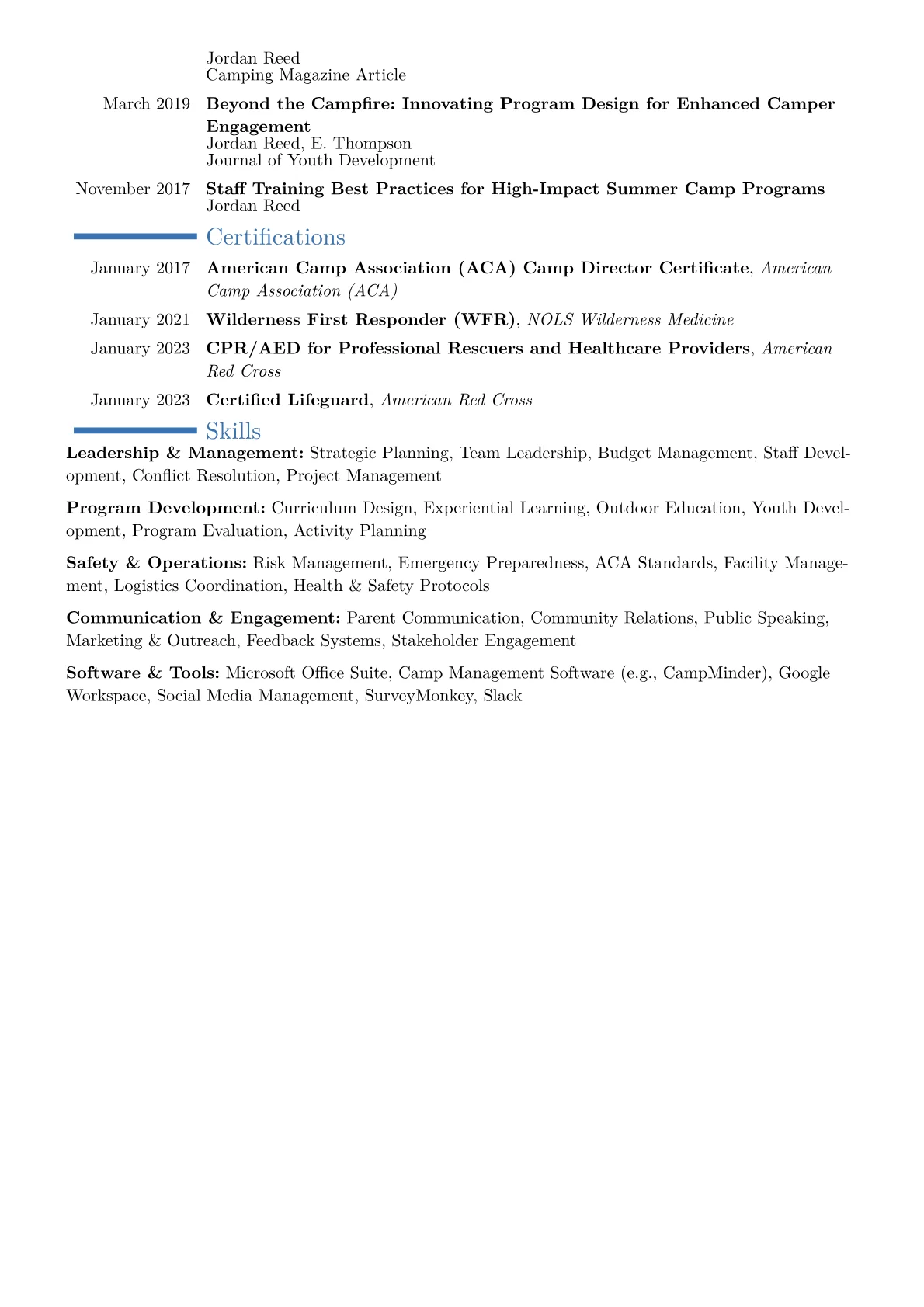 Camp Director Resume Example CV template - Page 2