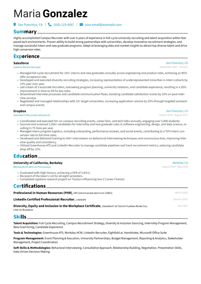 Campus Recruiter Resume Example CV template preview