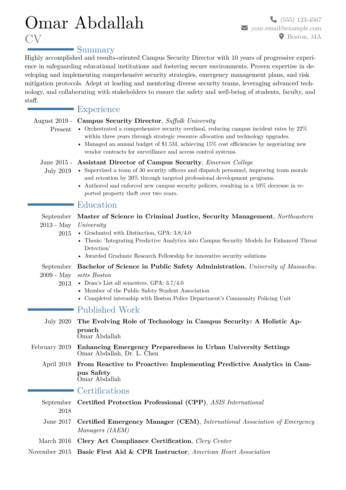 Campus Security Director Resume Example CV template - Page 1