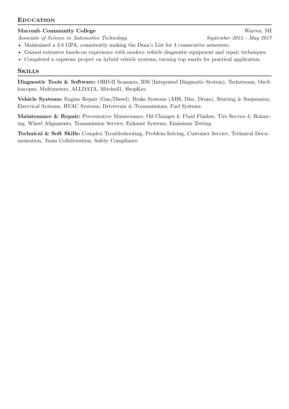 Car Mechanic Resume Example CV template - Page 2