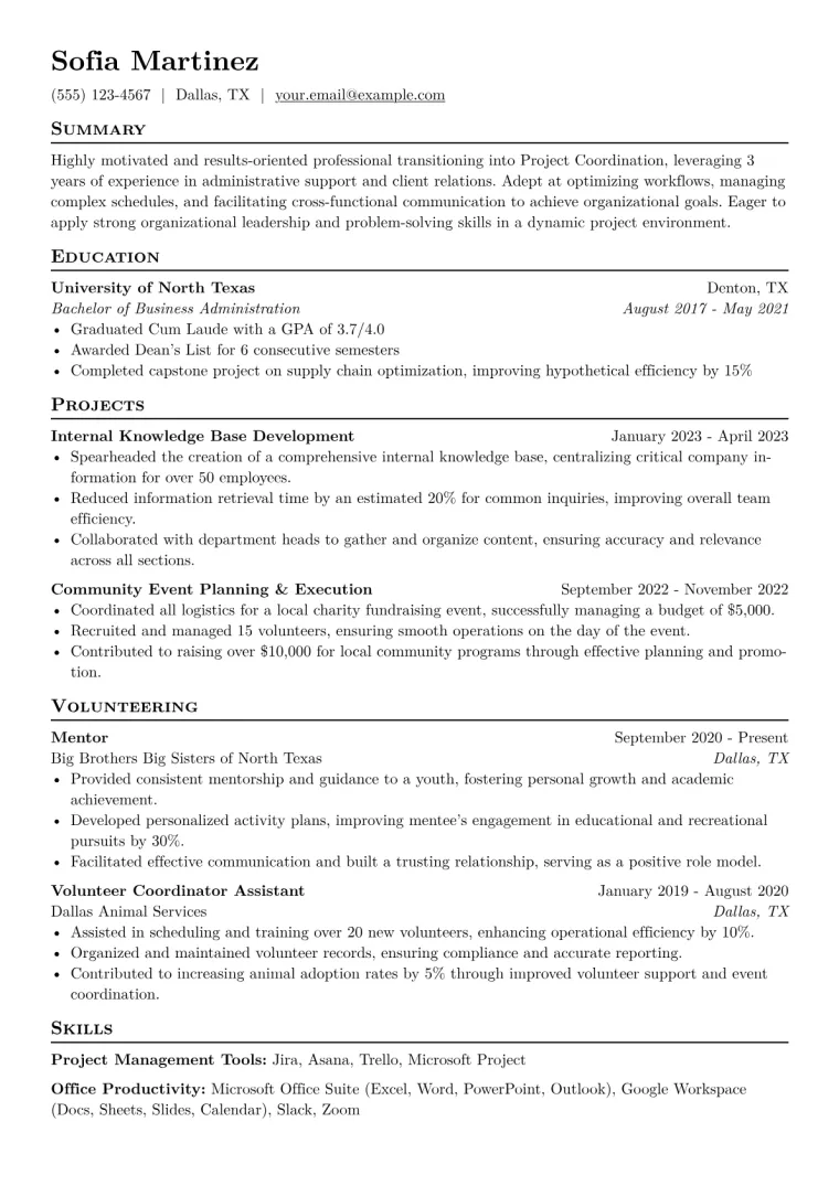 Career Changer Resume Example CV template preview