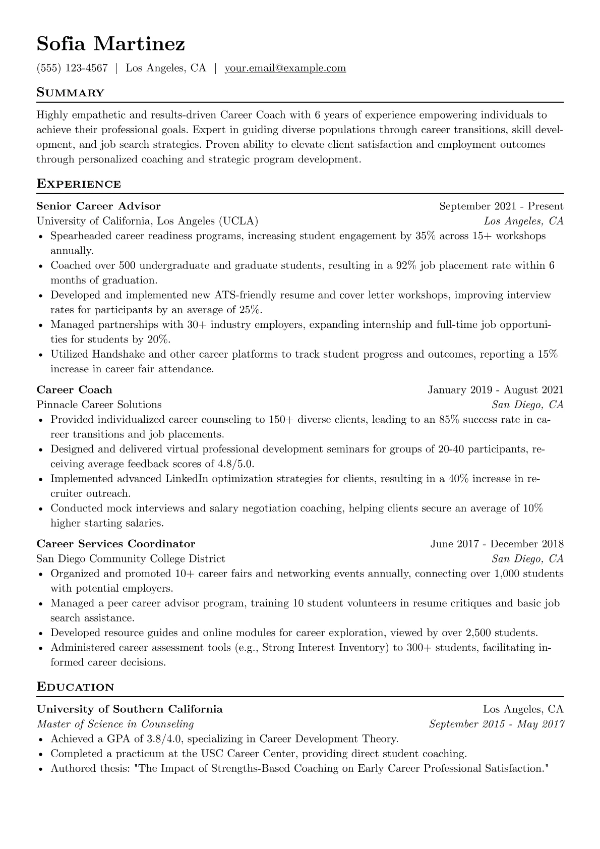 Career Coach Resume Example CV template - Page 1