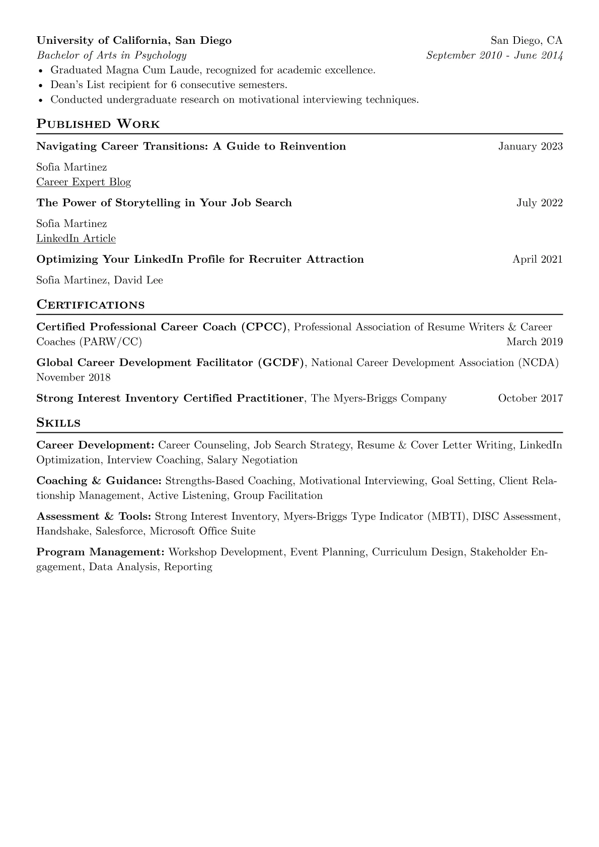 Career Coach Resume Example CV template - Page 2