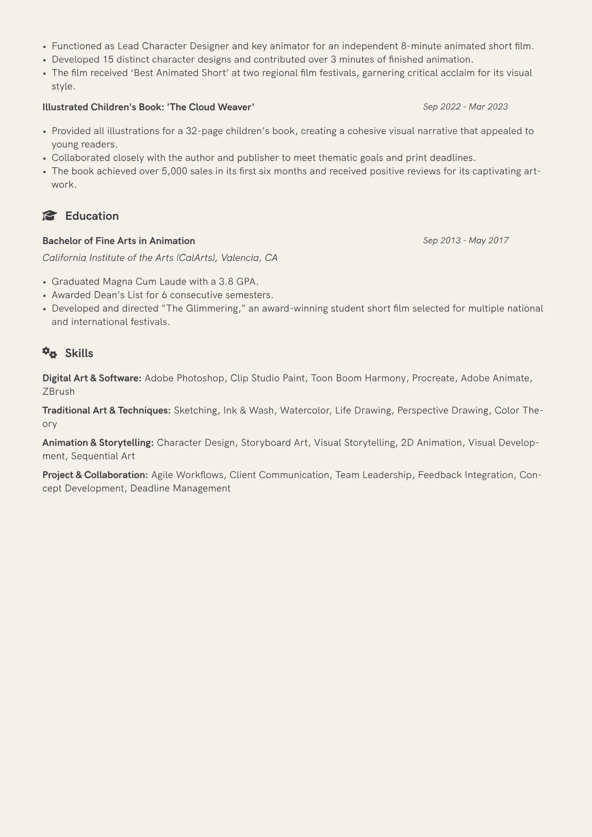 Cartoonist Resume Example CV template - Page 2