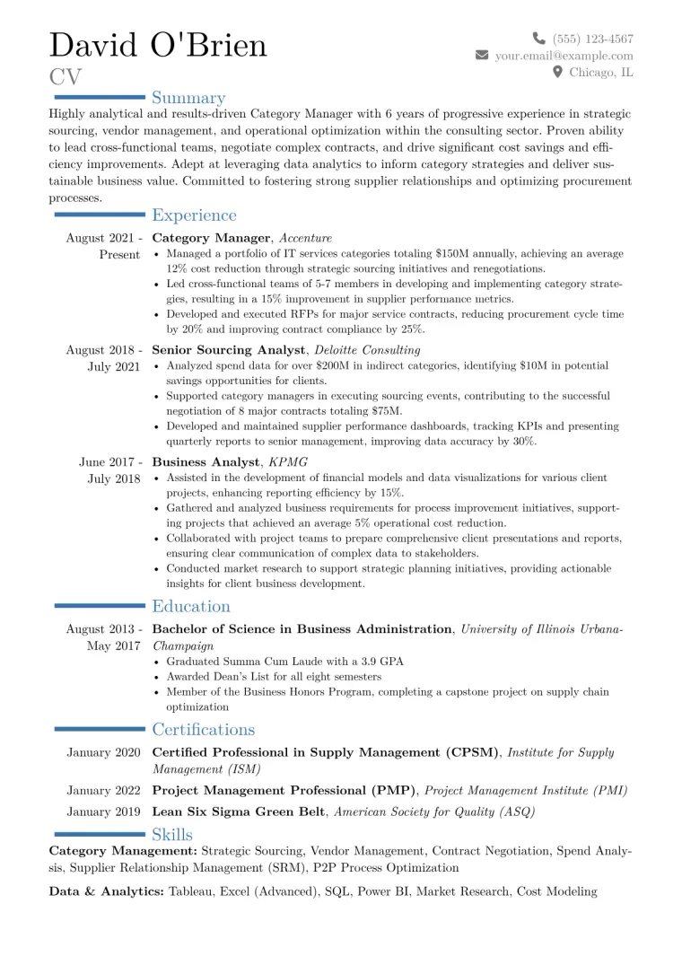 Category Manager Resume Example CV template preview