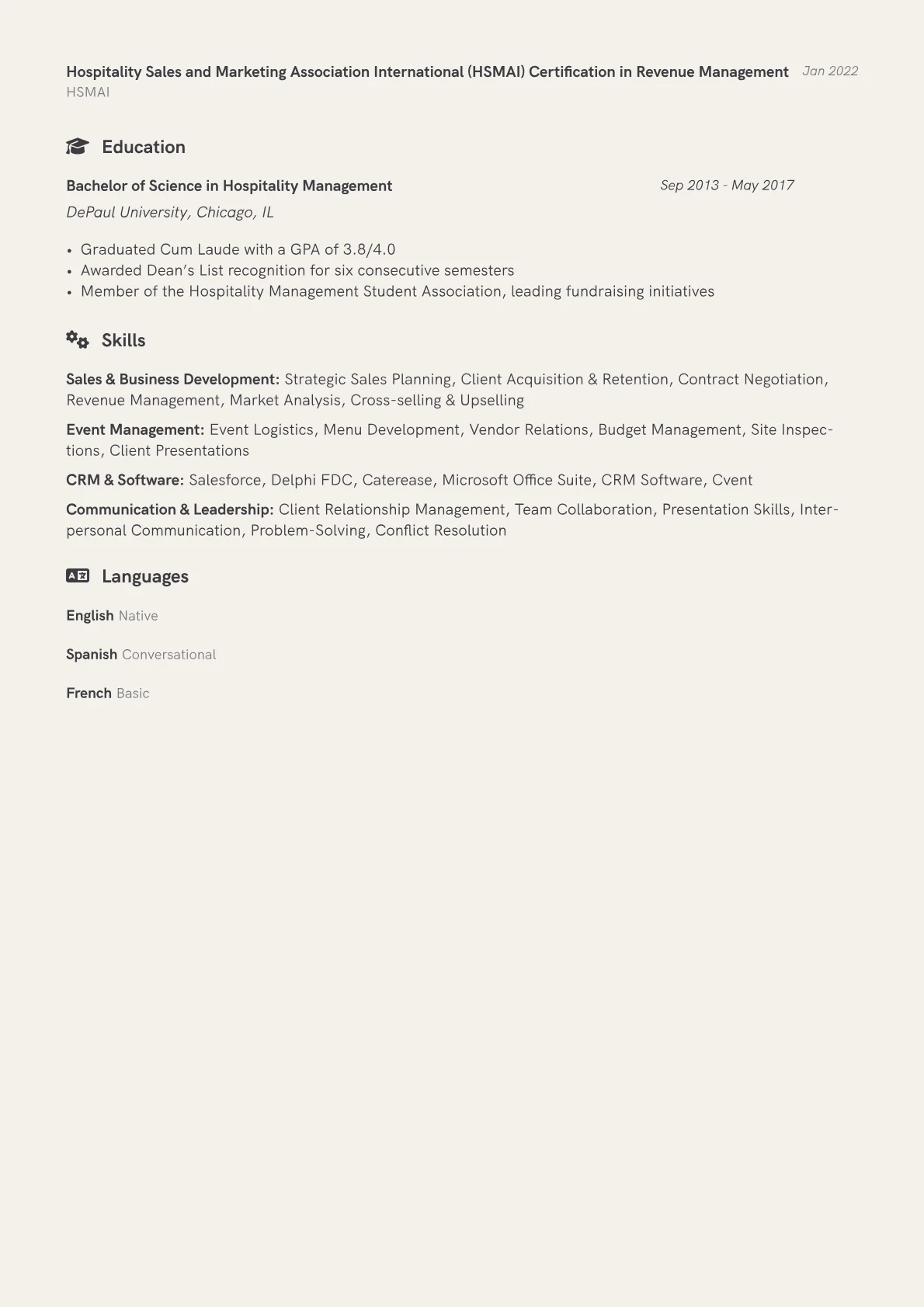 Catering Sales Manager Resume Example CV template - Page 2