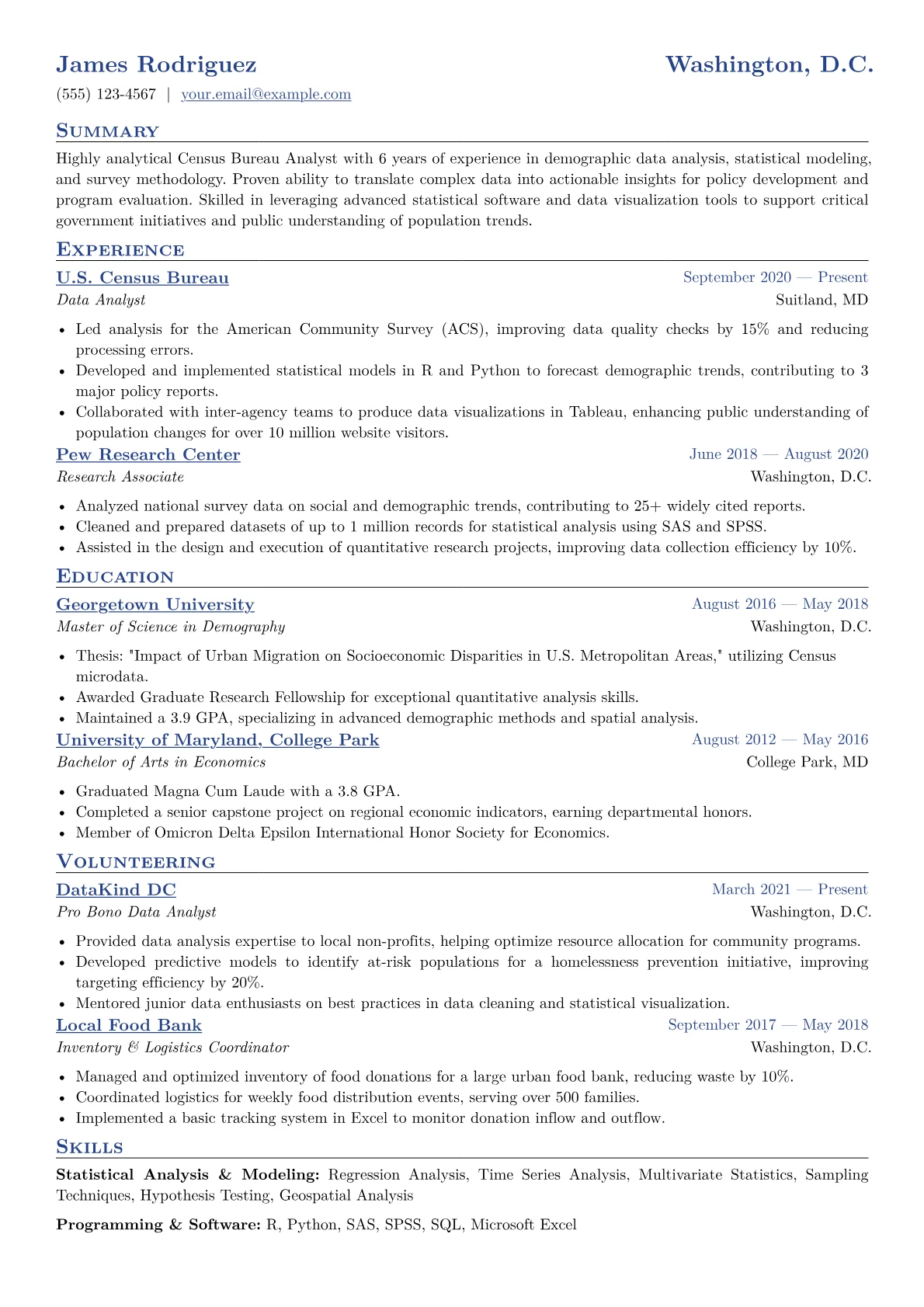 Census Bureau Analyst Resume Example CV template - Page 1