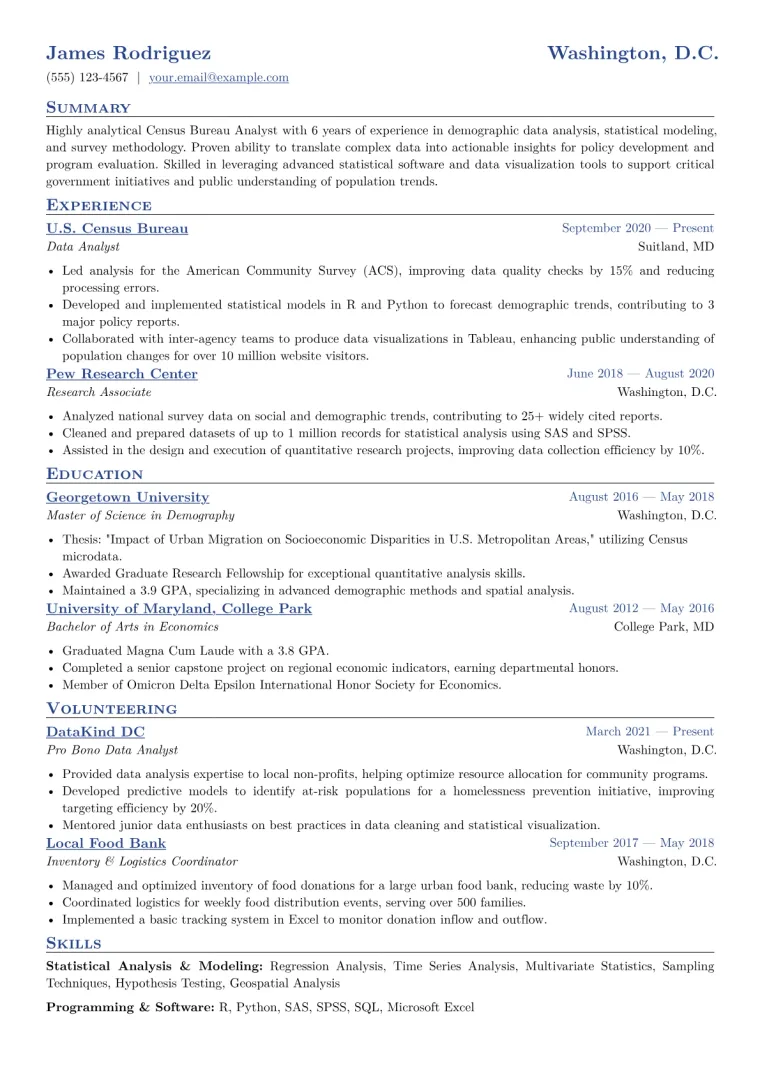 Census Bureau Analyst Resume Example CV template preview