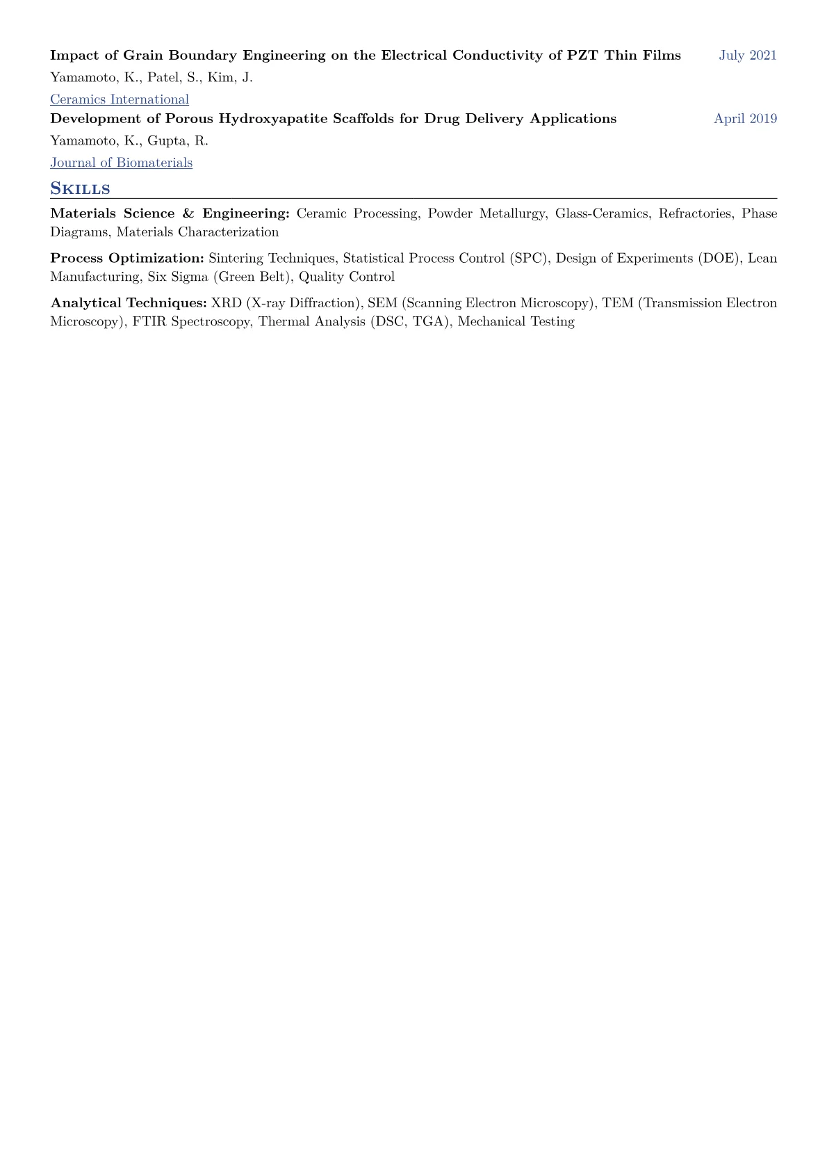 Ceramic Engineer Resume Example CV template - Page 2